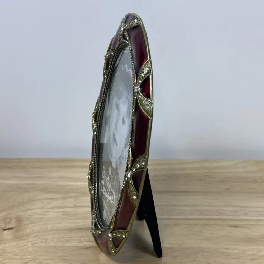Berkeley Designs Red Enameled & Gold Tone Photo Frame W/Rhinestone 4” X 6”NEW